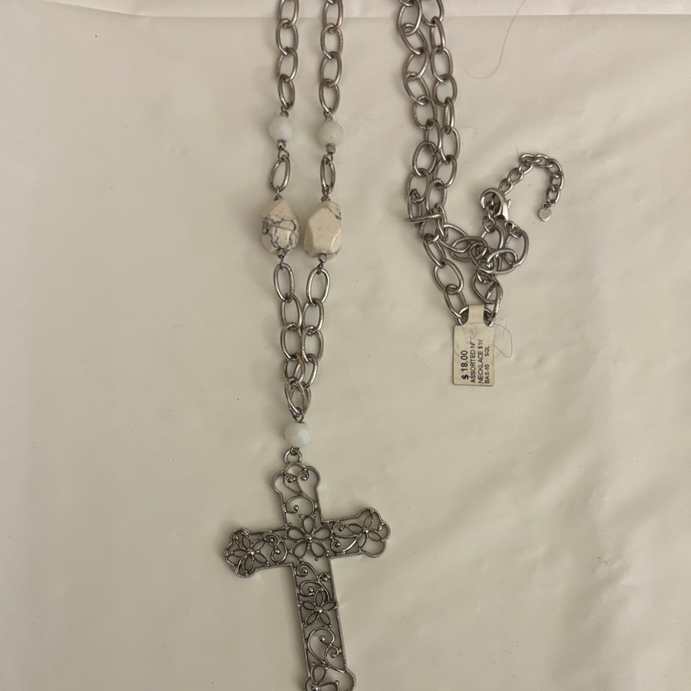 Silver Cross Pendant Necklace 30”